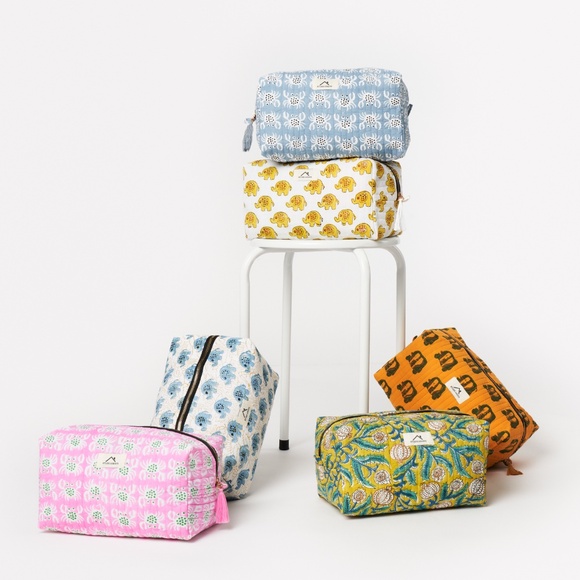 Cotton Block Print Travel Pouch | Makeup Bag | Diaper Bag Organizer | Handmade - Picture 1 of 8